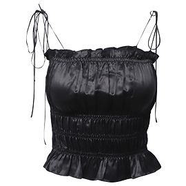 Top arricciato Reformation Viviana in seta nera Nero