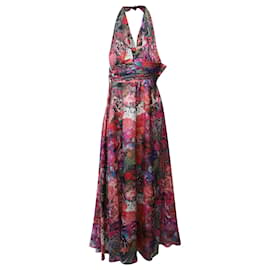 Issa-Issa Halter Floral Print Dress in Multicolor Silk-Other