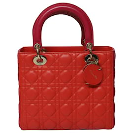 Dior-Christian Dior Limited Edition Medium Lady Dior Bi Color Cannage in Pink and Orange Lambskin Leather-Multiple colors