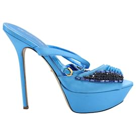 Sergio Rossi-Sandália plataforma com brilhantes Sergio Rossi em couro azul-Azul