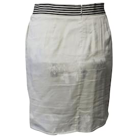 Armani-Emporio Armani Floral Motif Skirt in White Linen-White,Cream
