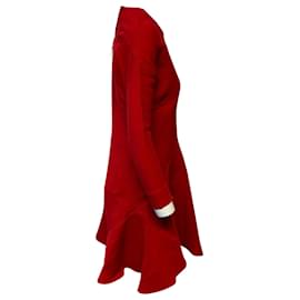 Marni-Marni Flared Hem Long Sleeved Dress in Red Silk-Red