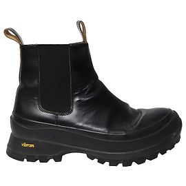 Jil Sander Botas de Sola Vibram em Couro Preto Preto