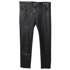 Ann Demeulemeester Röhrenhose aus schwarzem Leder Schwarz