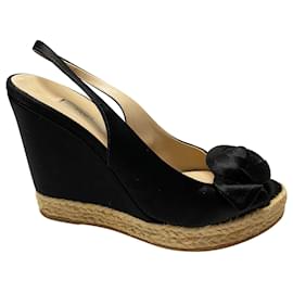 Prada-Prada Espadrille Sandals in Black Silk-Black