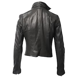 Diane Von Furstenberg-Diane Von Furstenberg Ruffle Moto Jacket in Black Leather-Black