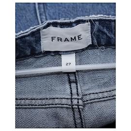 Frame Denim-Frame Pleated Barrel Leg Jeans in Blue Cotton Denim-Blue