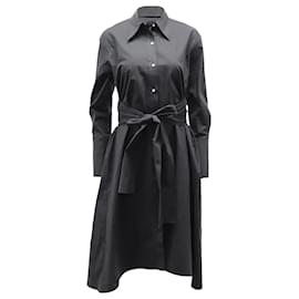 Proenza Schouler-Proenza Schouler Belted Shirt Dress in Black Cotton-Black