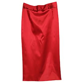 Dolce & Gabbana-Dolce & Gabbana Satin Pencil Skirt in Red Acetate-Red
