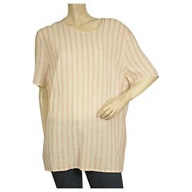 Escada Seidencreme mit rosa Perlenstreifen, Tunika-Bluse, Top-Größe 44 Roh