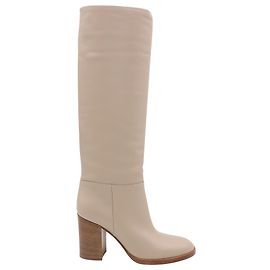 Gianvito rossi 85mm Santiago Leather Boots in Beige Leather Beige