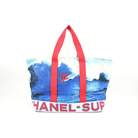 Chanel-XL Blue x Red CC Logo Wave Surf Beach Tote Bag-Other