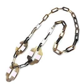 Hermès-*[Used] Hermes Attelage Long Necklace Buffalo Horn Brown Pink Accessories Attelage Necklace-Brown,Pink