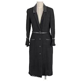 Chanel-*[Used] Chanel Tweed Long Coat Chester Coat Single Coco Mark Button CC Mark 04A Outerwear Other Coat Black Ladies-Black