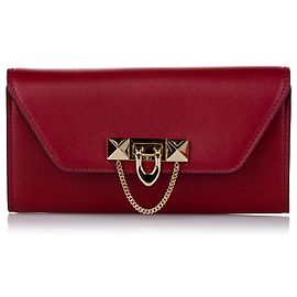 Cartera larga de piel roja Valentino Roja Burdeos