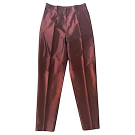 Pantalon à pinces taille haute Yves Saint Laurent Variation 38 soie bordeaux irisé Bordeaux