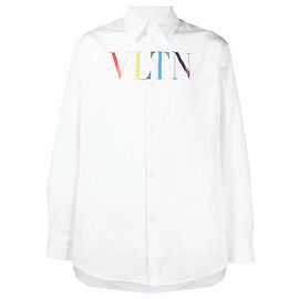 Valentino - Camicia Bianca con Bottoni Logo Stampati Bianco
