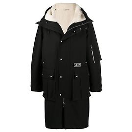 Valentino: Black doubled hood coat Black