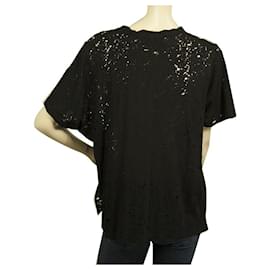 Iro-IRO Grayle Black Cotton Short Sleeve T-shirt Top with Holes size XS-Black