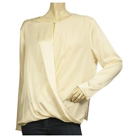 Luisa Spagnoli Off White Ecru Silk Long Sleeves Blouse Top size L Beige