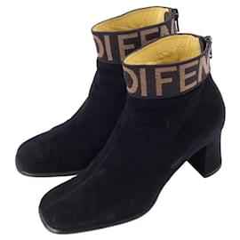 Fendi-FENDI boots short boots logo suede heel shoes shoes women's black size 36 1/2 (equivalent to 23.5 cm)-Black