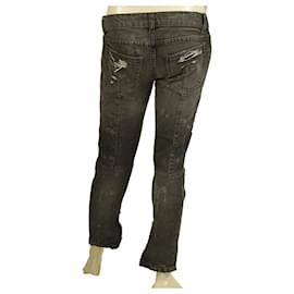 Balmain-Pantaloni Donna Balmain Strappati in Jeans Denim Grigio Zip a vita bassa slim fit Tg 38-Grigio
