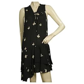 Zadig & Voltaire-Zadig & Voltaire Rory Print Croix Black Asymmetric Length Ruffled dress size XS-Black