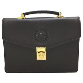 VERSACE Handbag / Sun / Embossed logo / Leather / BRW / Plain / Front thread Brown