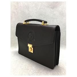 Versace-VERSACE Handbag / Sun / Embossed logo / Leather / BRW / Plain / Front thread-Brown