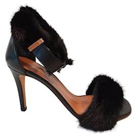 Céline-Celine sandals with leather and black mink heel-Black