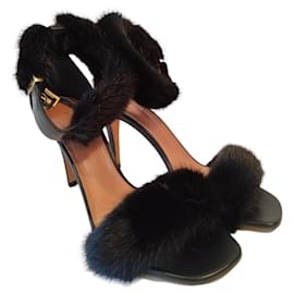 Céline-Celine sandals with leather and black mink heel-Black