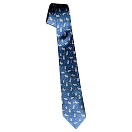 Hermès-Gravata de seda com estampa de cenoura de coelho - Hermès - Novo-Azul