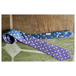 Hermès-Lapin carrot printed silk tie - Hermès - New-Blue