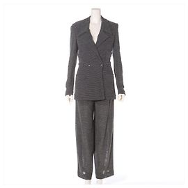 *[Used] Chanel Coco Button 97A Wool x Nylon Setup 36 Ladies Black Black