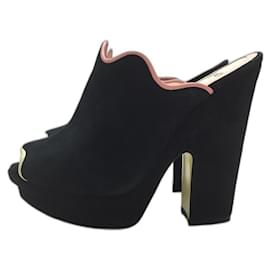 Fendi-FENDI Sandals / 37.5 / BLK / Suede / Open toe platform-Black