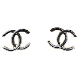 Chanel-NEW 2022 Boucles d'oreilles CC-Noir,Bijouterie dorée