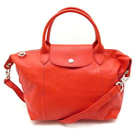 Longchamp-BOLSO DE MANO LONGCHAMP LE PLIAGE 1 1512737642 BOLSO BANDOLERA PIEL NARANJA-Naranja