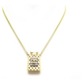 Chanel-NEW NECKLACE CHANEL LOGO CC PERFUME BOTTLE GOLD METAL QUILTED NECKLACE-Golden