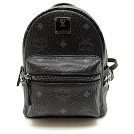 MCM-NEW MCM STARK BEBE BOO BACKPACK IN STUDDED VISETOS CANVAS BACKPACK BAG-Black