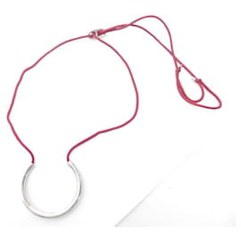 Hermès-HERMES FREGATE SAUTOIR NECKLACE IN STERLING SILVER & RED CORD SILVER NECKLACE-Red
