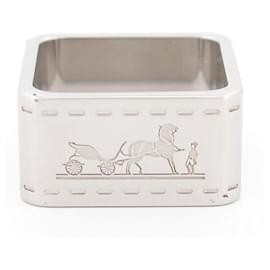 Hermès-ANNEAU DE FOULARD HERMES BOLDUC H601463S EN ACIER PALLADIE CARRE SCARF RING-Argenté