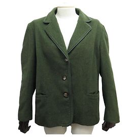 Céline VINTAGE CELINE JACKET 3 KHAKI WOOL COAT BUTTONS 46 S WOMEN WOOL JACKET COAT Khaki