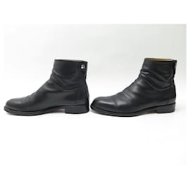 Hermès-HERMES BOOTS CHELSEA BOOTS 44 BLACK LEATHER CLOU DE SELLE LOW BOOTS-Black