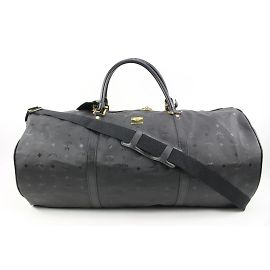 MCM XL Black Monogram Visetos Logo Boston Duffle Bag with Strap Other