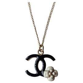 Chanel CC 08A GHW Logo Camellia Esmalte Colar Preto com caixa Dourado