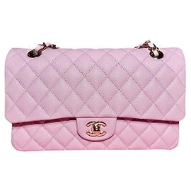 21SNC022 Chanel Classic gefütterte Klappe Kaviarleder Lila Pink Pink