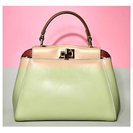 Fendi-Fendi Peekaboo Utility Bag Small size in calf leather Leather.-Beige
