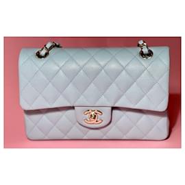 Chanel-22P Chanel Classic lined Flap Caviar Leather Light Baby Blue.-Blue,Light blue