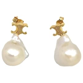 Céline-Céline Baroque Maillon Triomphe earrings in cultured pearl and gold-tone stud-White