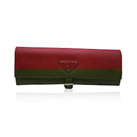 Prada-Red Saffiano Leather Jewelry Roll Holder Travel Case-Red